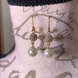 Nadri Crystal Encrusted Pearl Dangle Earrings